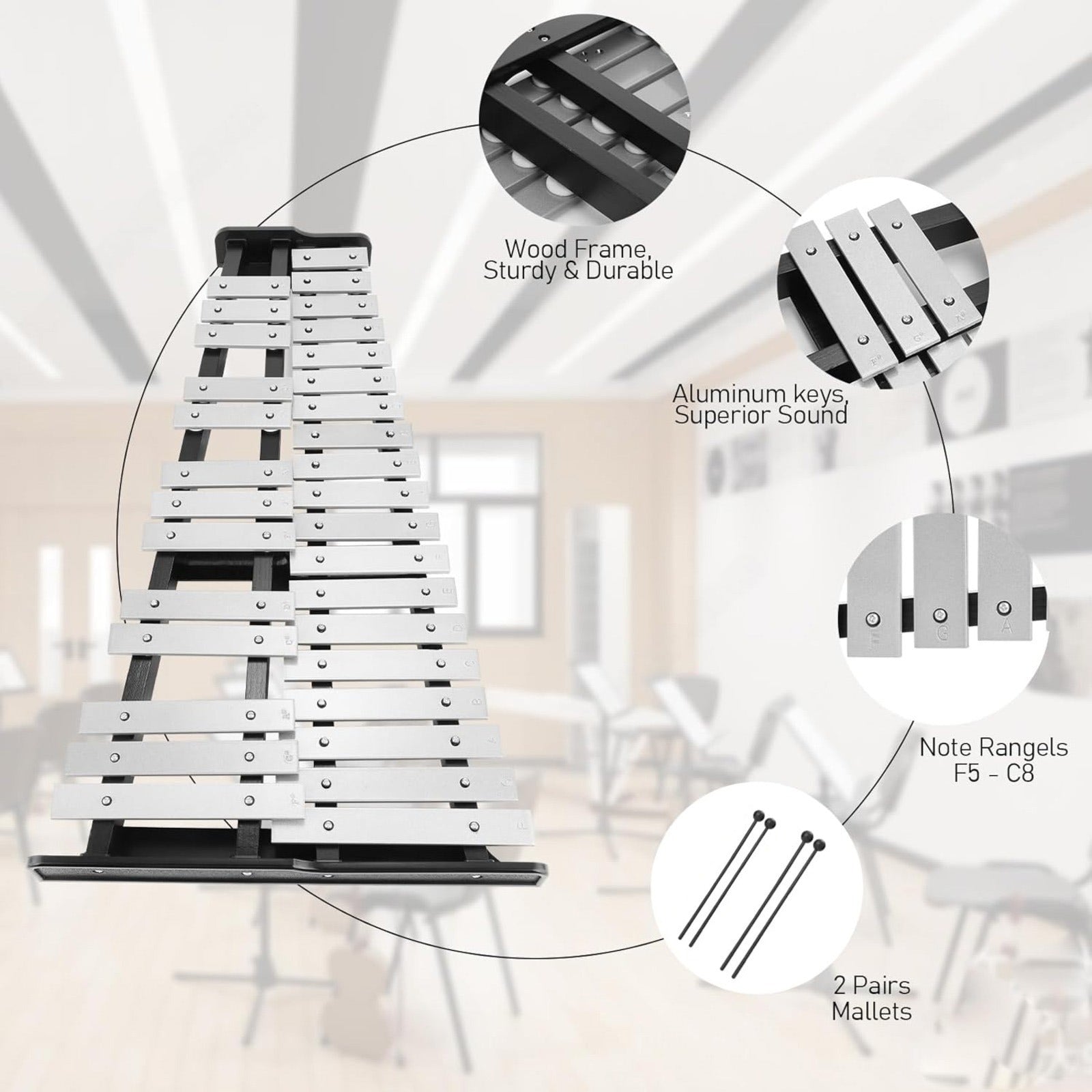 Glockenspiel-Xylophon, Aluminium für Anfänger und Alltag – Detailansicht 5