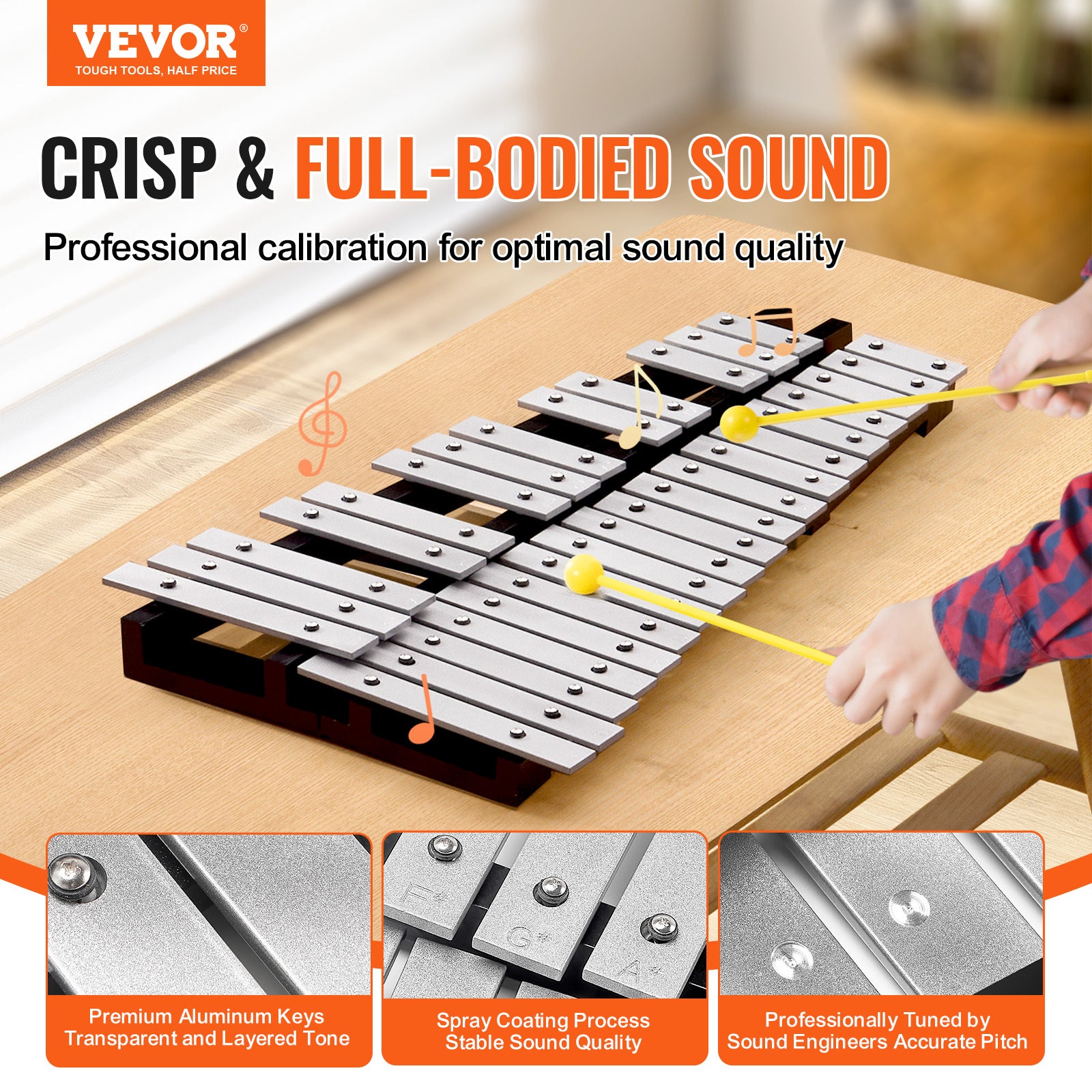 Glockenspiel-Xylophon, schwarz für Erwachsene und Schüler – Detailansicht 2