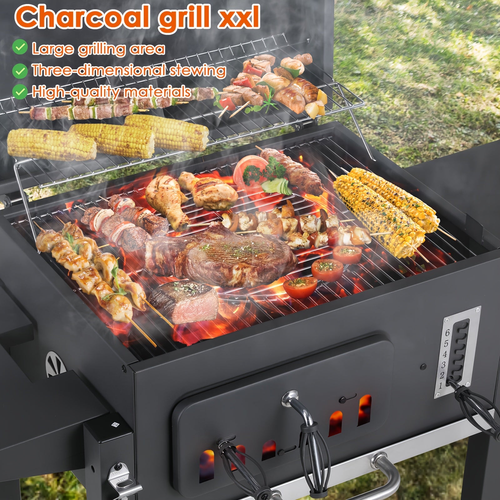 Grillwagen XXL, Schwarz für Garten und Terrasse – Detailansicht 5