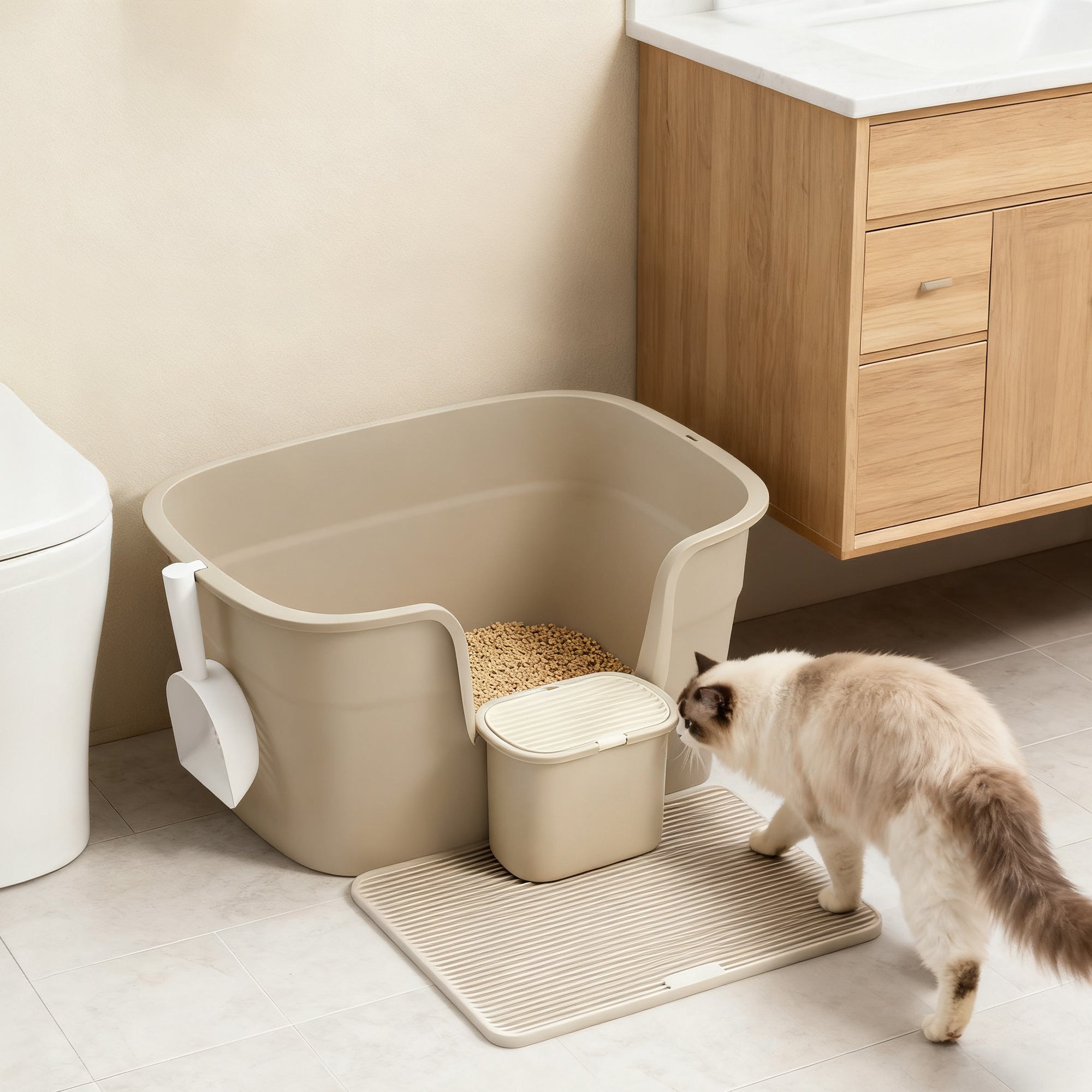 Große Katzentoilette, grau für Haustiere und Zuhause – Detailansicht 16