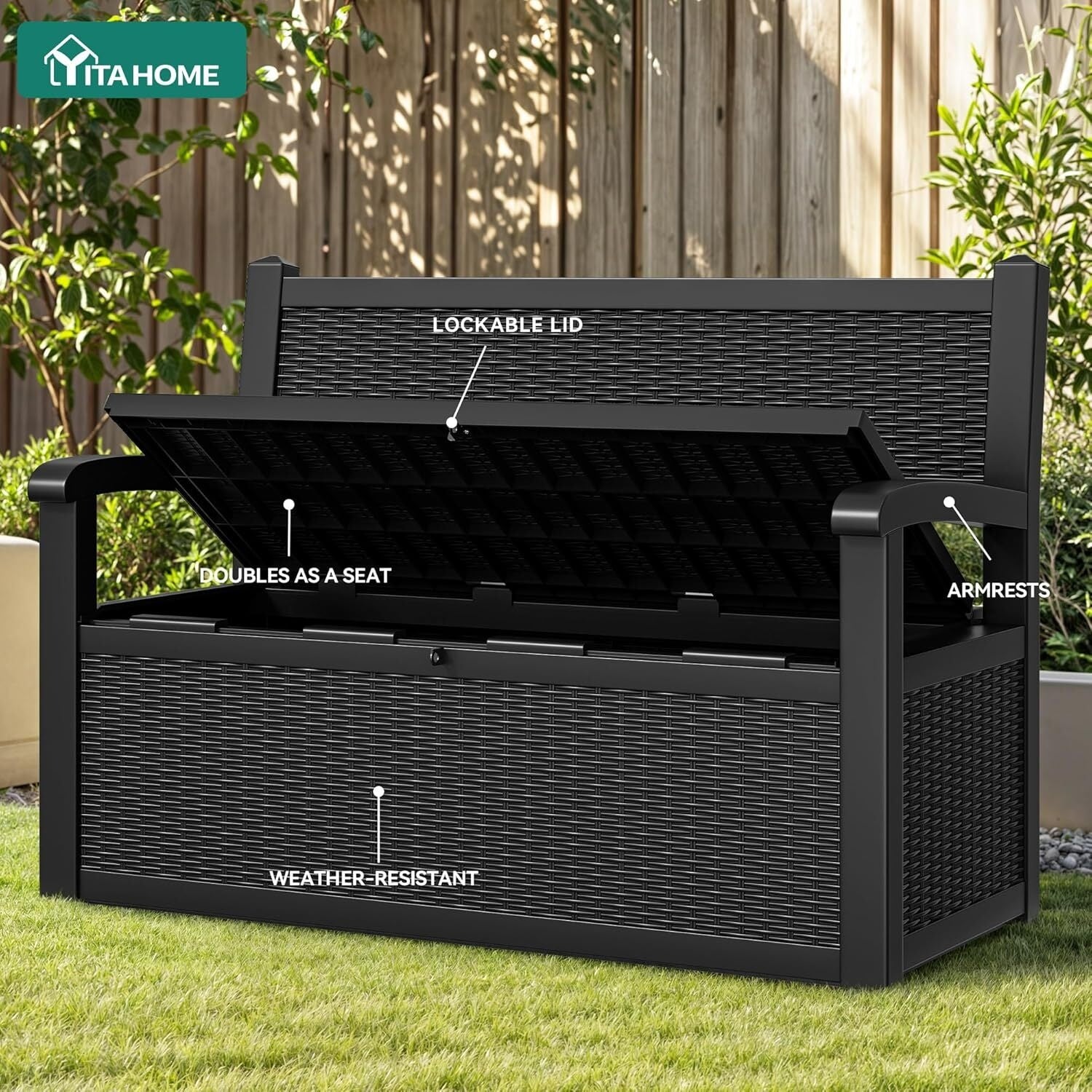 Große Outdoor-Aufbewahrungsbox, Schwarz für Garten und Terrasse – Hauptansicht