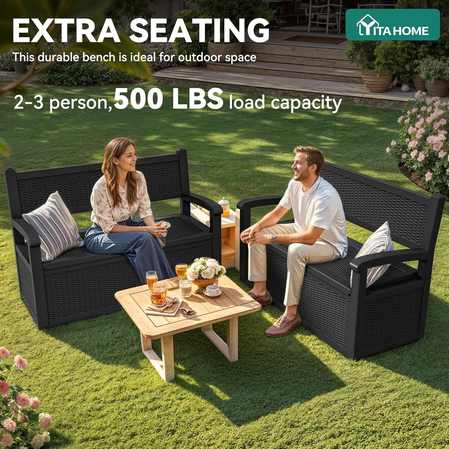 Große Outdoor-Aufbewahrungsbox, Schwarz für Garten und Terrasse – Detailansicht 2