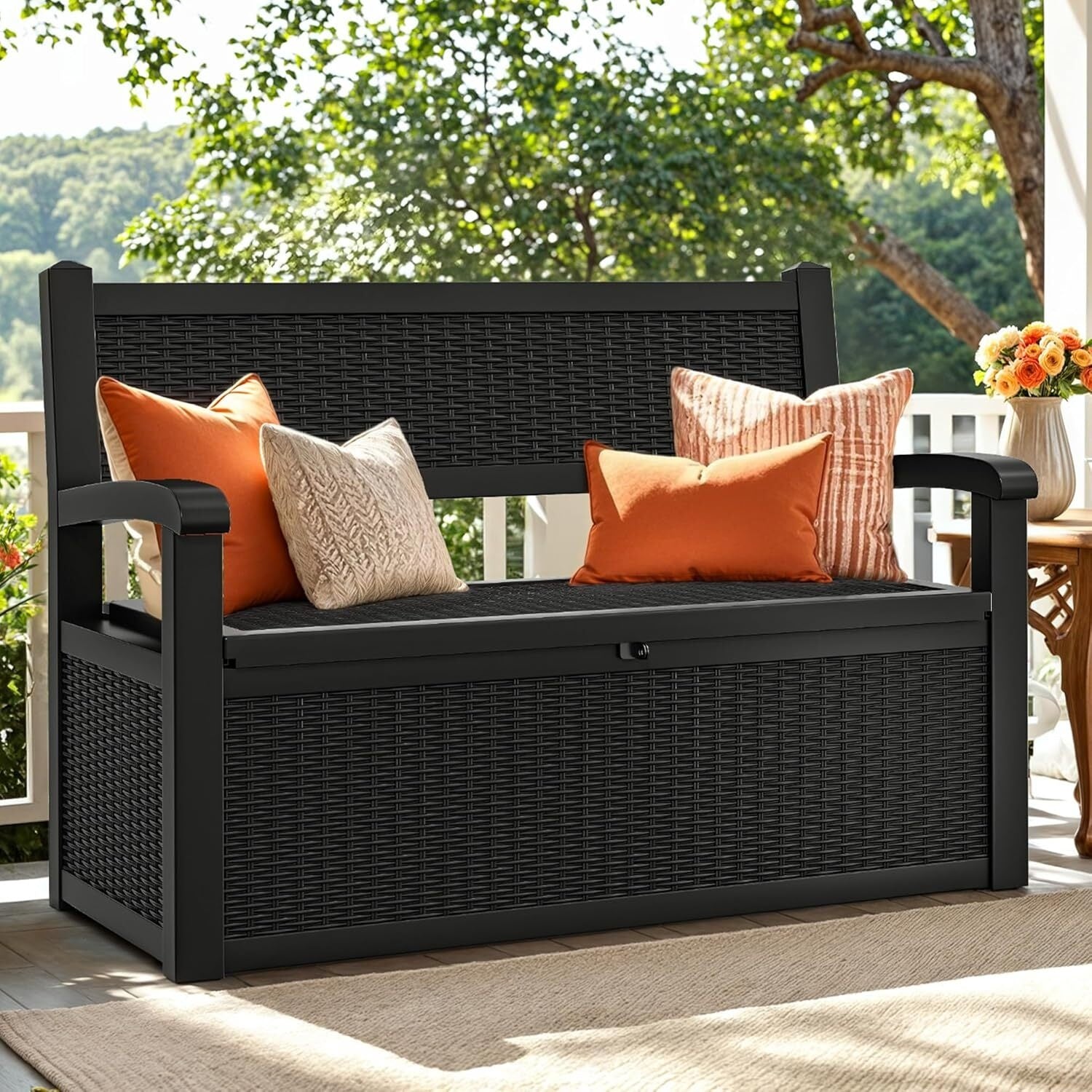 Große Outdoor-Aufbewahrungsbox, Schwarz für Garten und Terrasse – Detailansicht 3