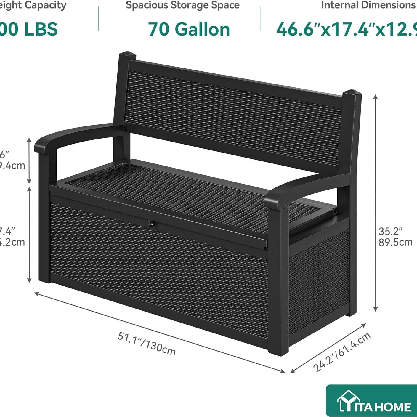 Große Outdoor-Aufbewahrungsbox, Schwarz für Garten und Terrasse – Detailansicht 5