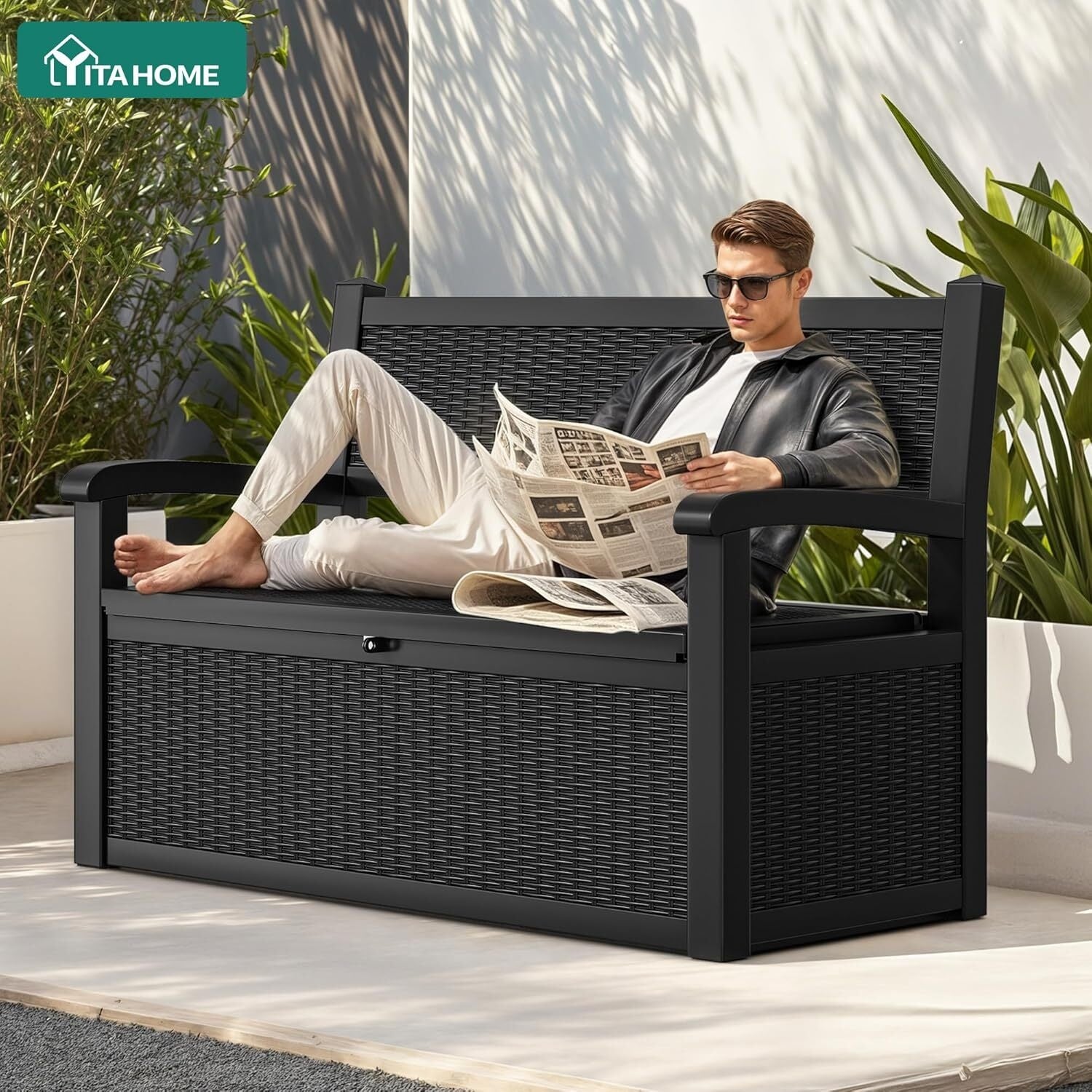 Große Outdoor-Aufbewahrungsbox, Schwarz für Garten und Terrasse – Detailansicht 6