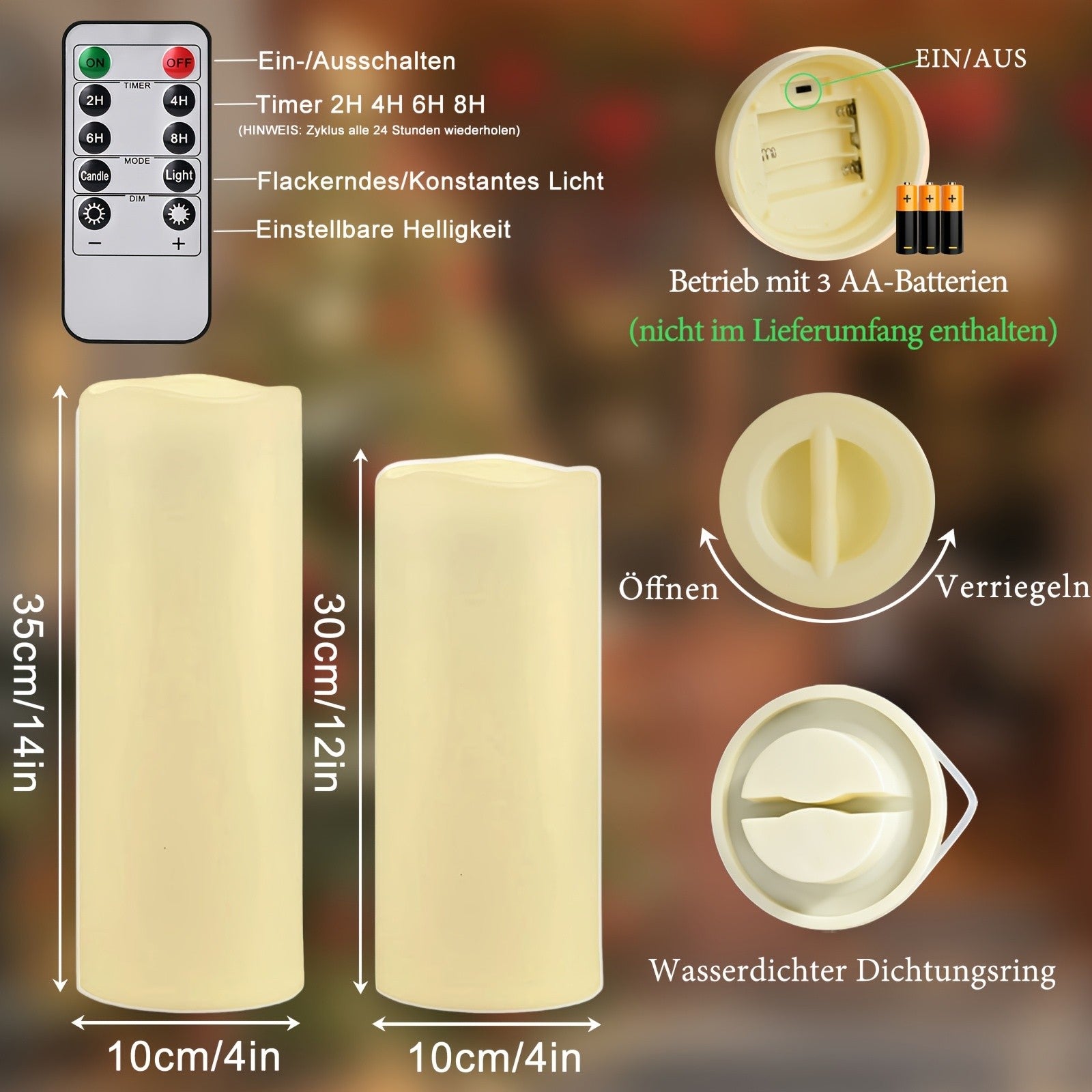Große wasserdichte LED-Kerzen, LED-Beleuchtung für Schlafzimmer und Bett – Detailansicht 12