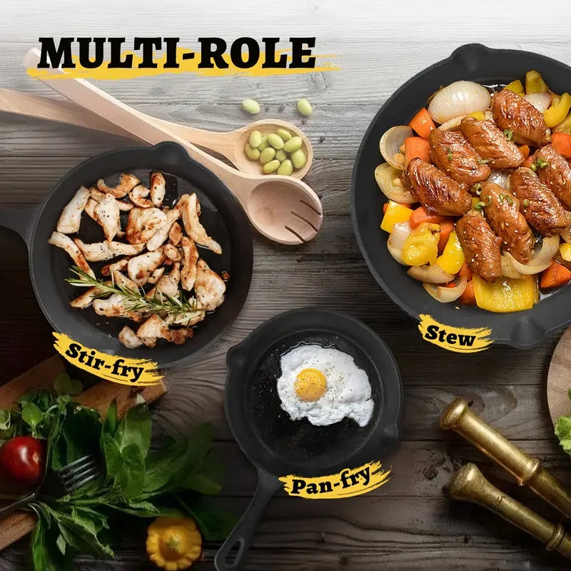 Gusseisen-Pfannen-Set, 3 Stück (17cm, 21cm, 26cm) für Küche und Essbereich – Detailansicht 3