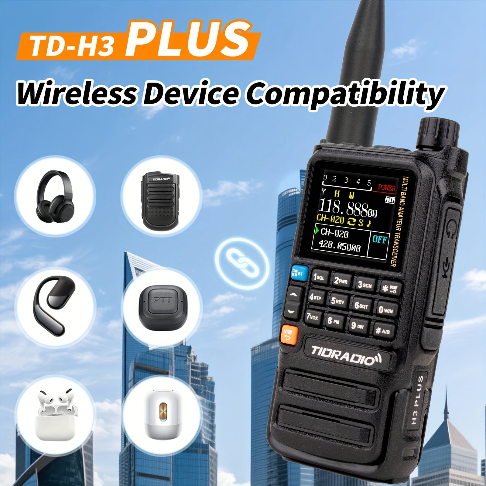 H3 PLUS Amateurfunk-Handfunkgerät, TD-H3Plus-Schwarz für Camping und Reisen – Detailansicht 5