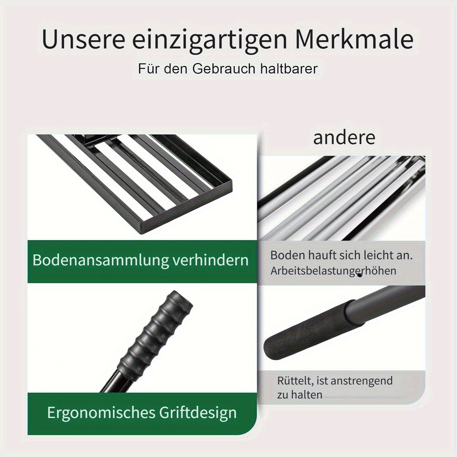 Handlicher Rasen Aushub Rechen, 229 cm für Garten und Terrasse – Detailansicht 2
