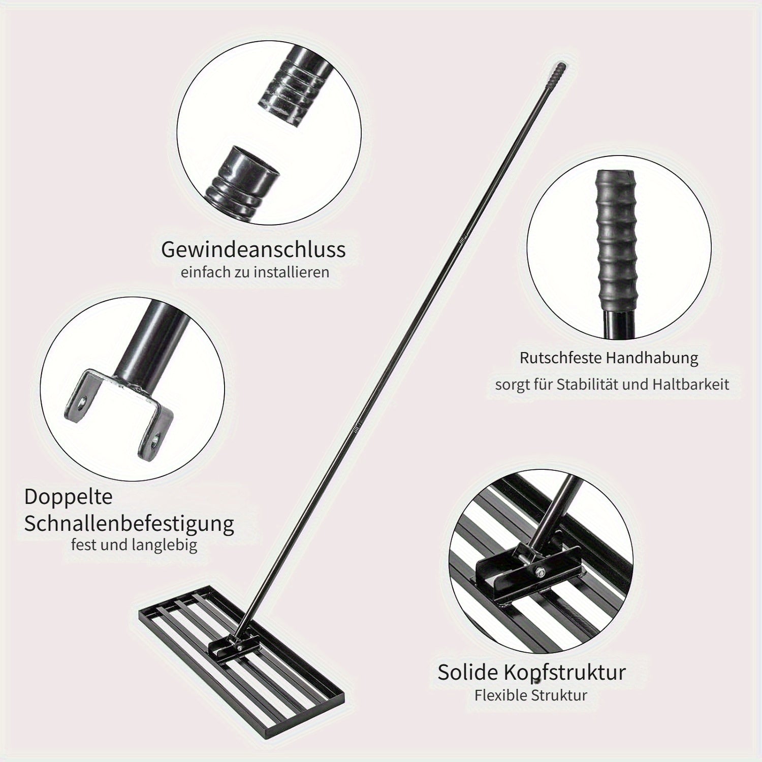 Handlicher Rasen Aushub Rechen, 229 cm für Garten und Terrasse – Detailansicht 6