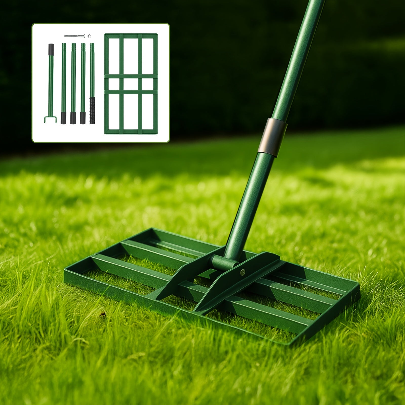 Handlicher Rasen Aushub Rechen, 229 cm für Garten und Terrasse – Detailansicht 7