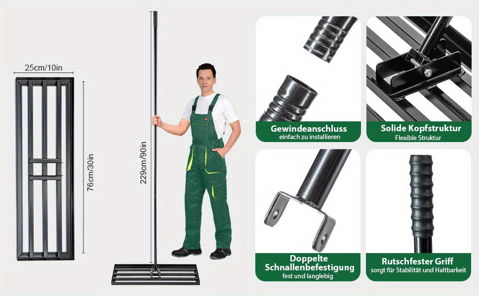 Handlicher Rasen Aushub Rechen, 229 cm für Garten und Terrasse – Detailansicht 16