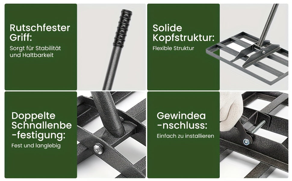 Handlicher Rasen Aushub Rechen, 229 cm für Garten und Terrasse – Detailansicht 19