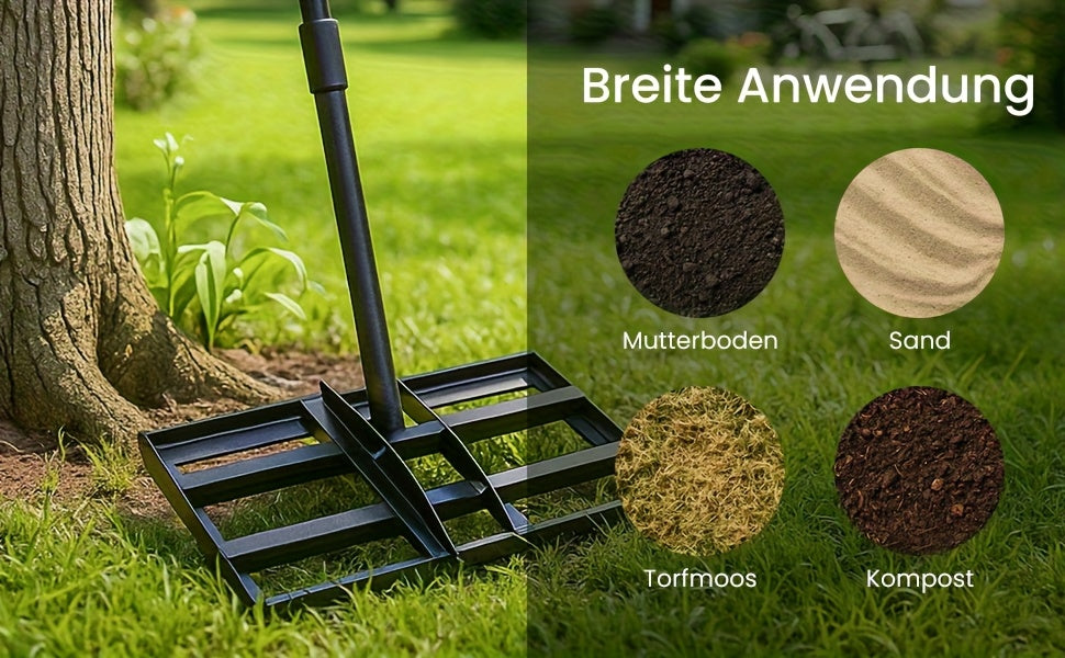 Handlicher Rasen Aushub Rechen, 229 cm für Garten und Terrasse – Detailansicht 24