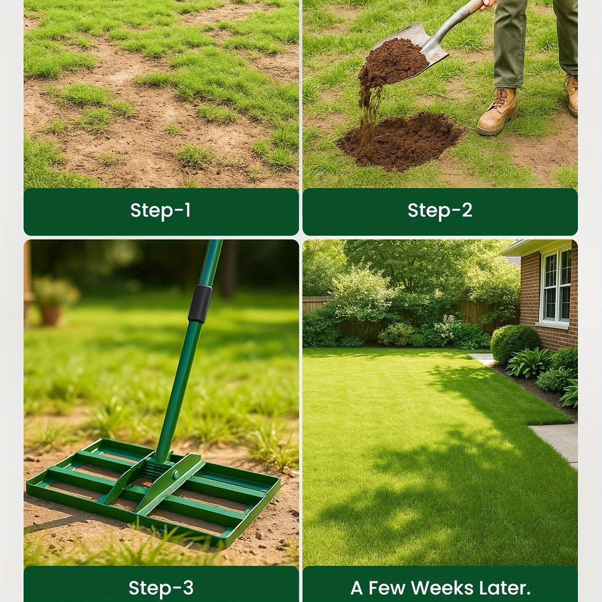 Handlicher Rasen Aushub Rechen, 229 cm für Garten und Terrasse – Detailansicht 26