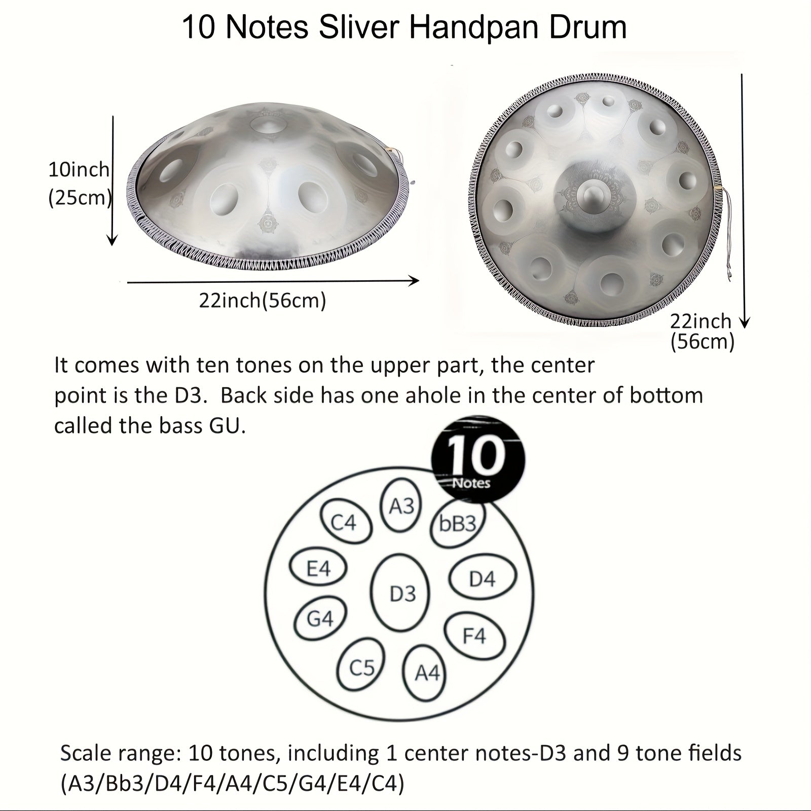 Handpan-Trommel, Silberne Handpan mit Muster für Hobby und Kreativprojekte – Detailansicht 4