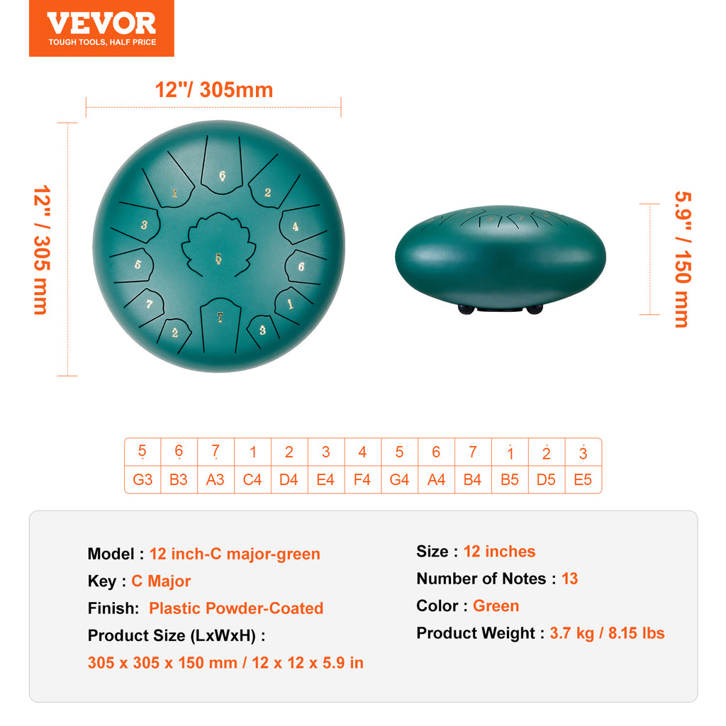 Handpan-Trommel, VEVOR Stahlzungen-Trommel 12 in 13 Noten für Kreativprojekte und Hobby – Detailansicht 8