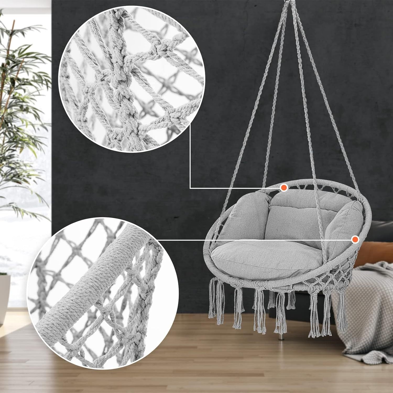 Hängesessel, 360° drehbar für Garten und Balkon – Detailansicht 12