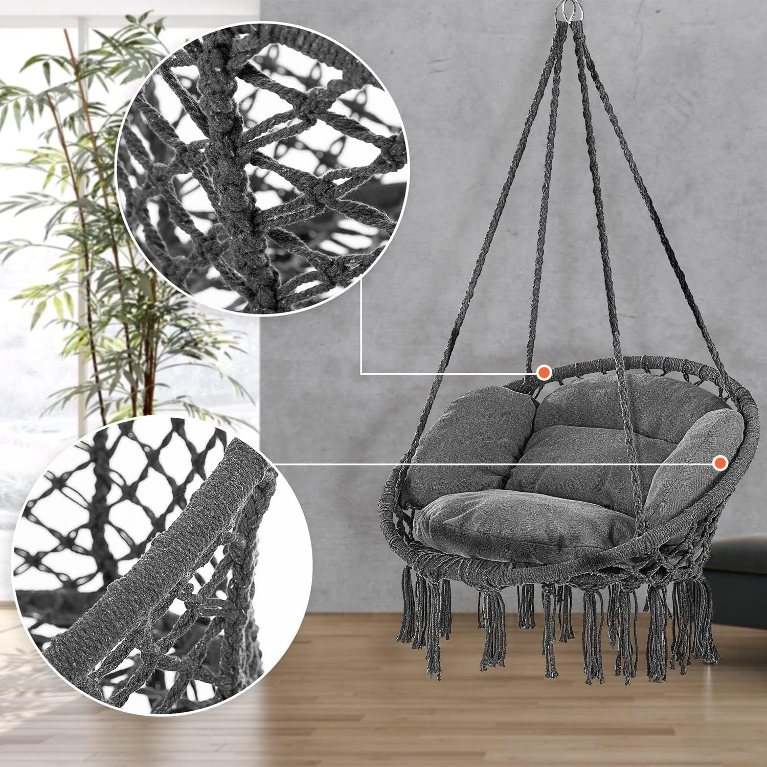 Hängesessel, 360° drehbar für Garten und Balkon – Detailansicht 19