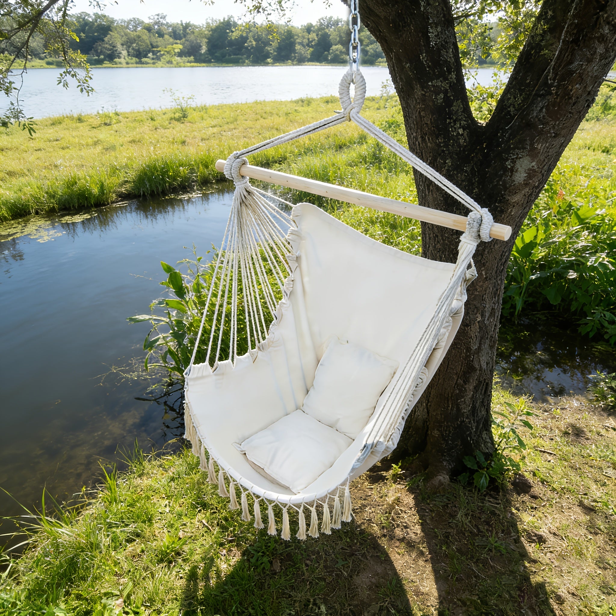 Hängesessel, Hellgrau für Garten und Balkon – Detailansicht 9