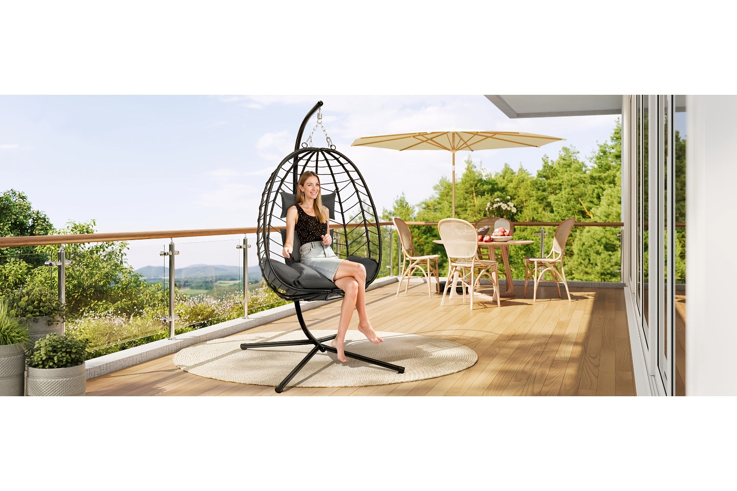 Hängesessel, Rattan für Garten und Balkon – Hauptansicht