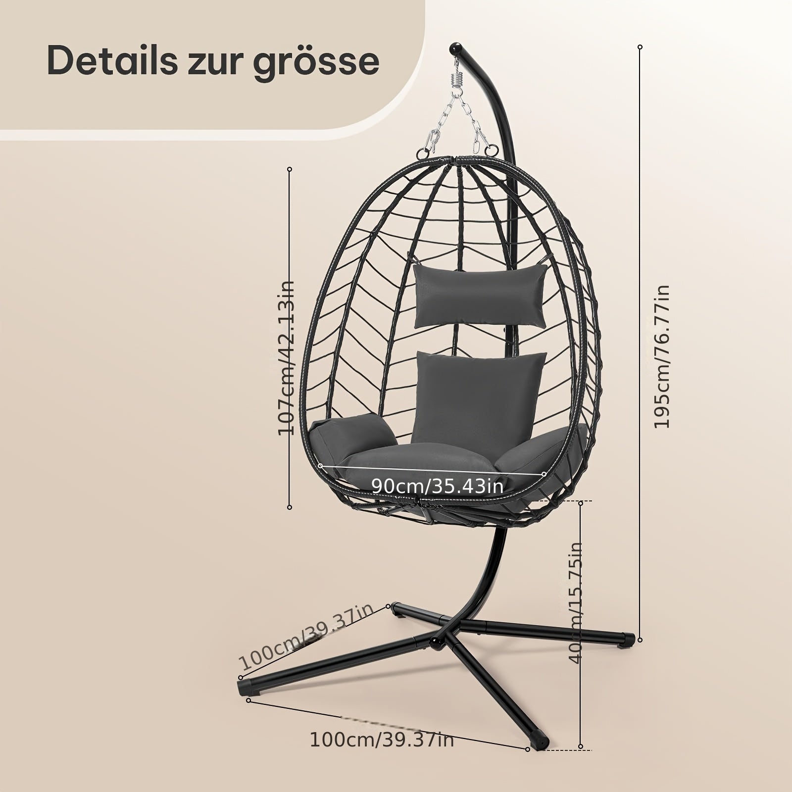 Hängesessel, Rattan für Garten und Balkon – Detailansicht 4