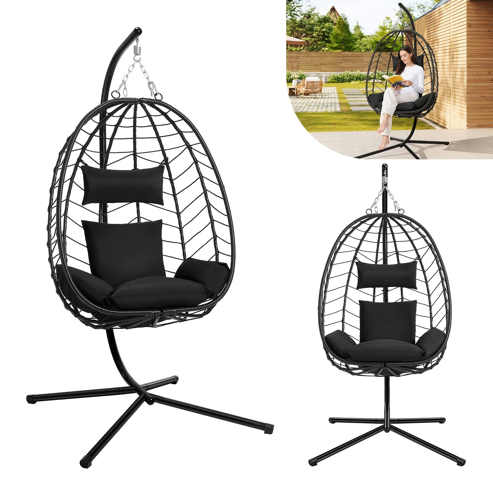 Hängesessel, Rattan für Garten und Balkon – Detailansicht 5
