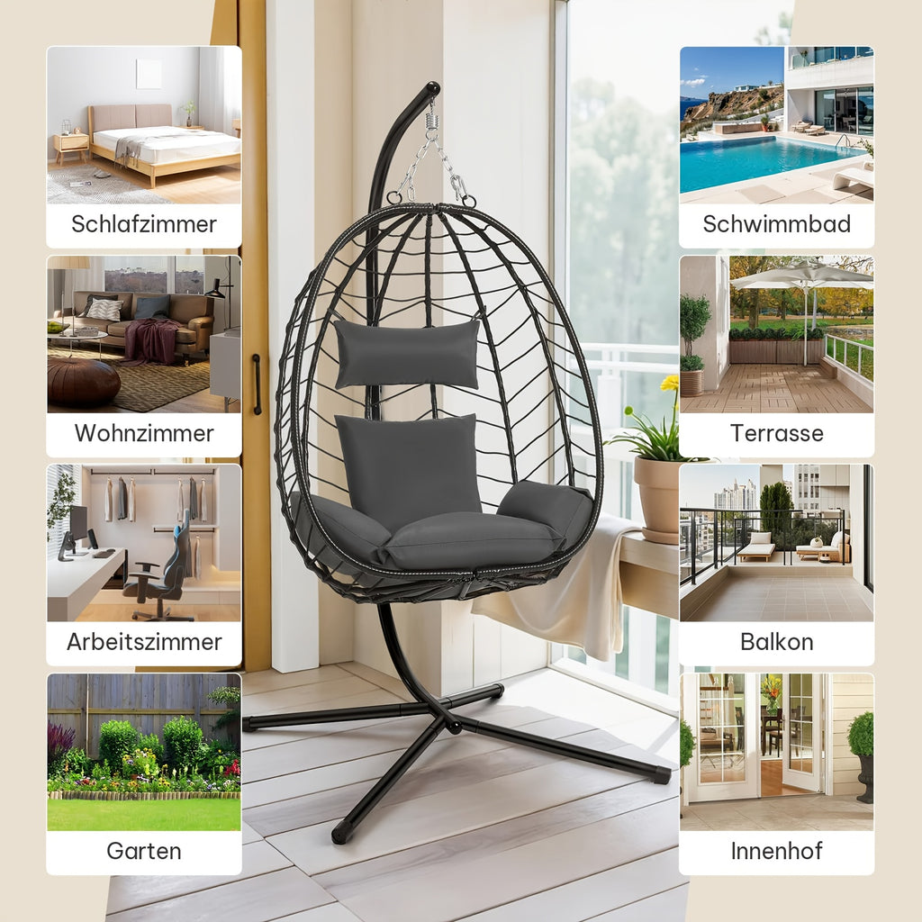 Hängesessel, Rattan für Garten und Balkon – Detailansicht 6