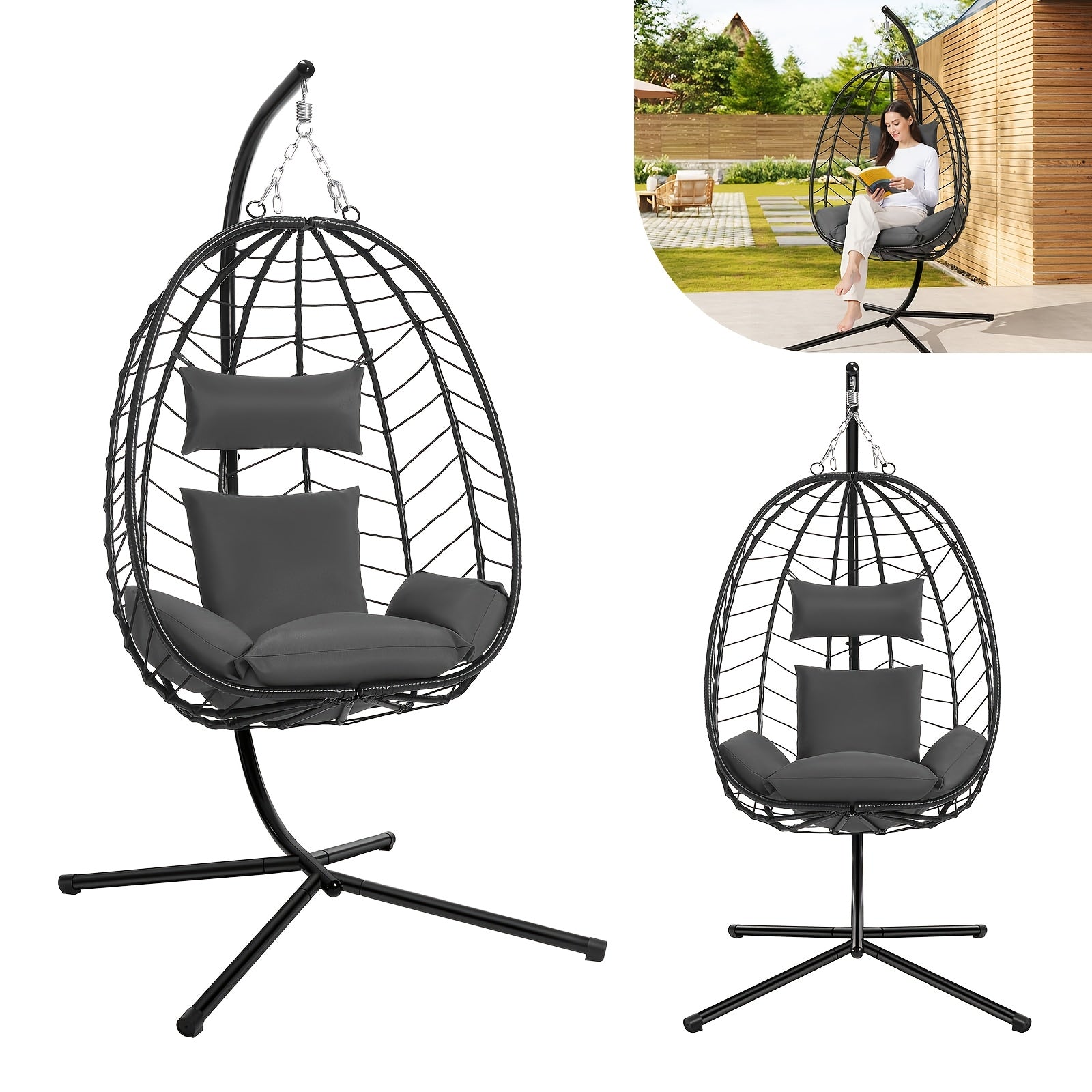 Hängesessel, Rattan für Garten und Balkon – Detailansicht 7