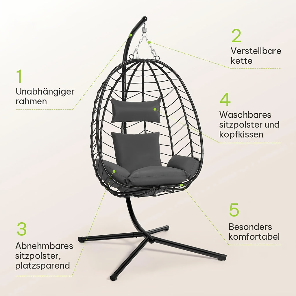 Hängesessel, Rattan für Garten und Balkon – Detailansicht 8
