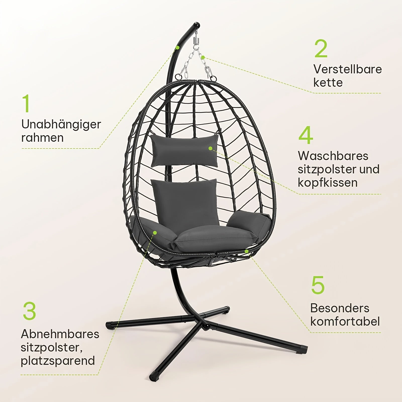 Hängesessel, Rattan für Garten und Balkon – Detailansicht 8
