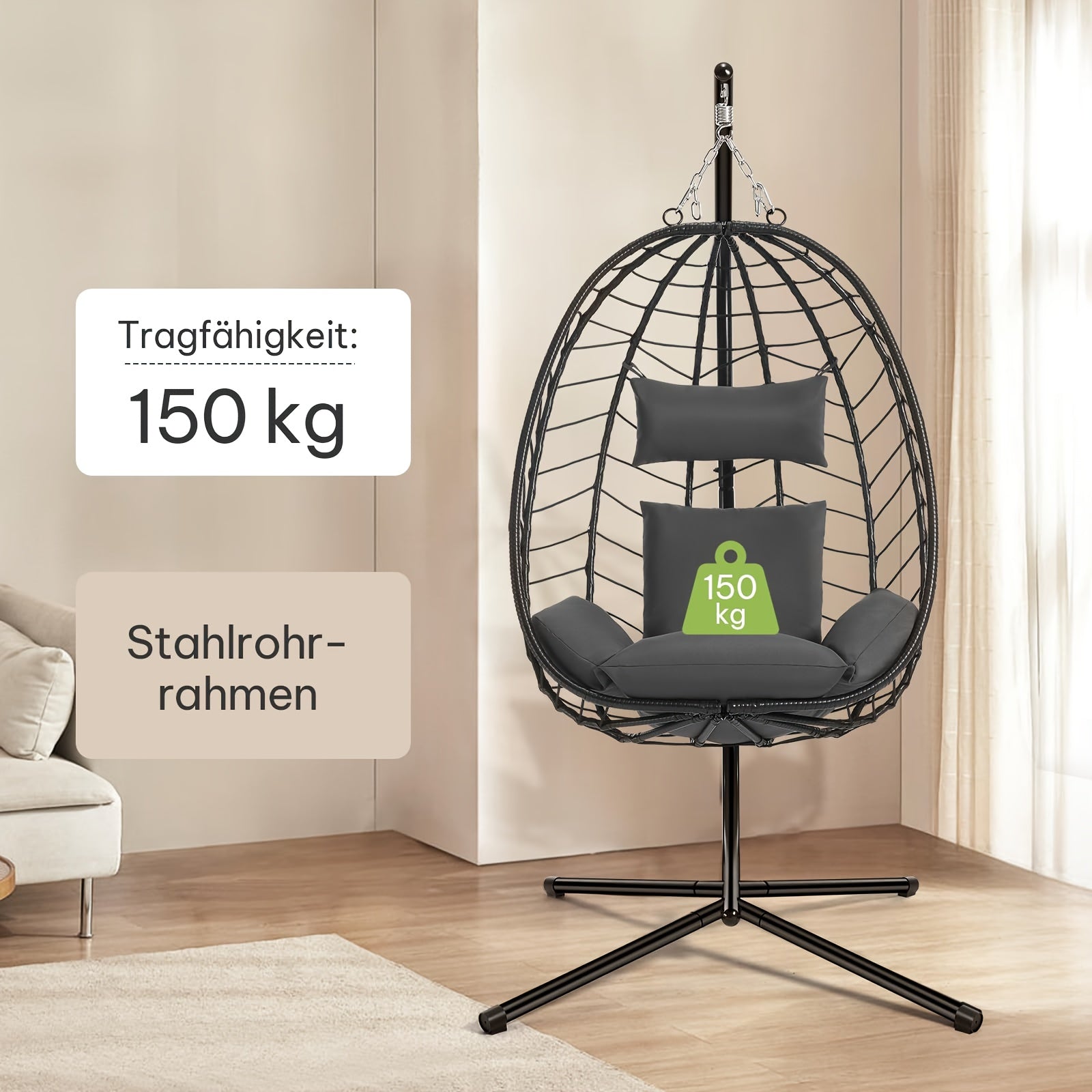 Hängesessel, Rattan für Garten und Balkon – Detailansicht 9
