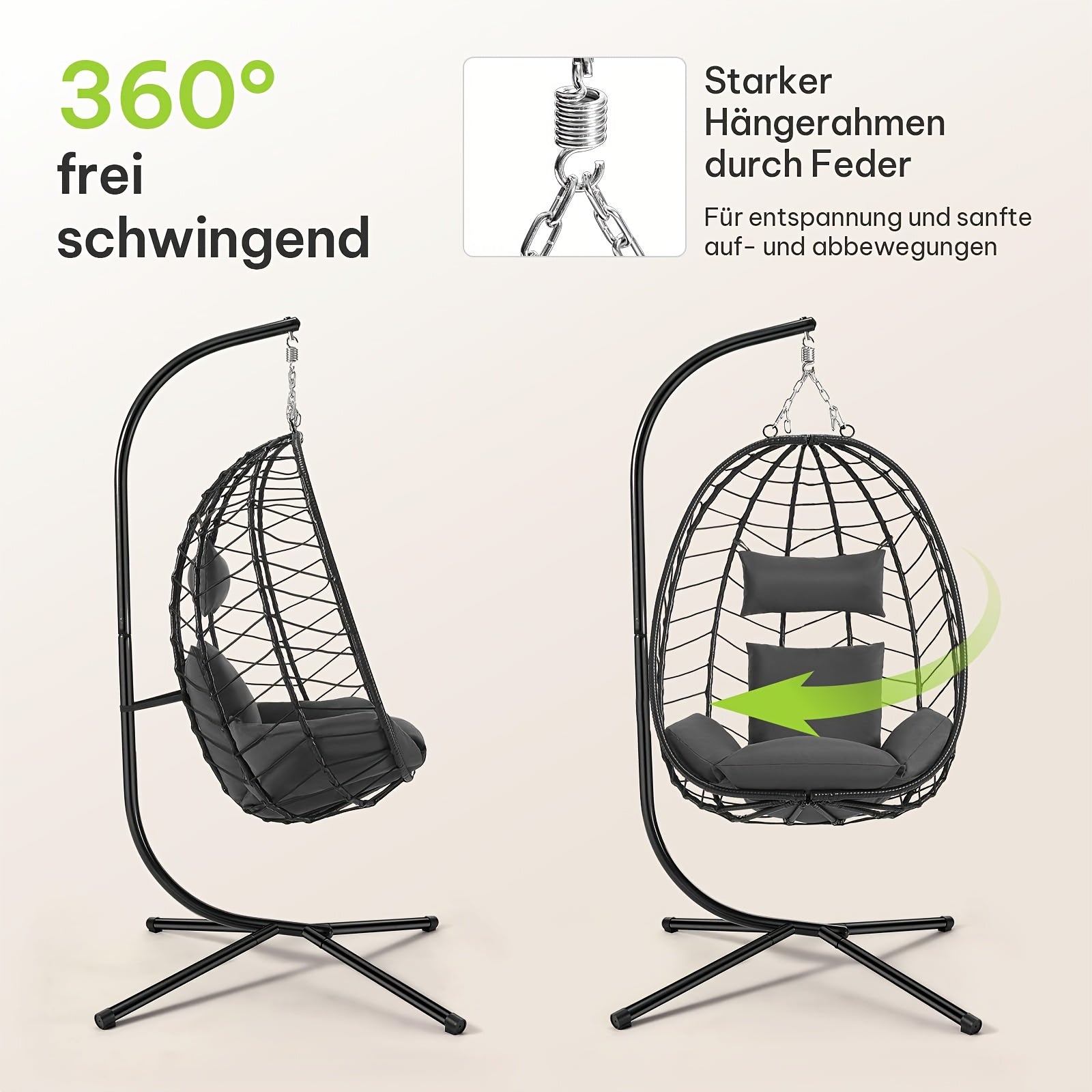 Hängesessel, Rattan für Garten und Balkon – Detailansicht 10