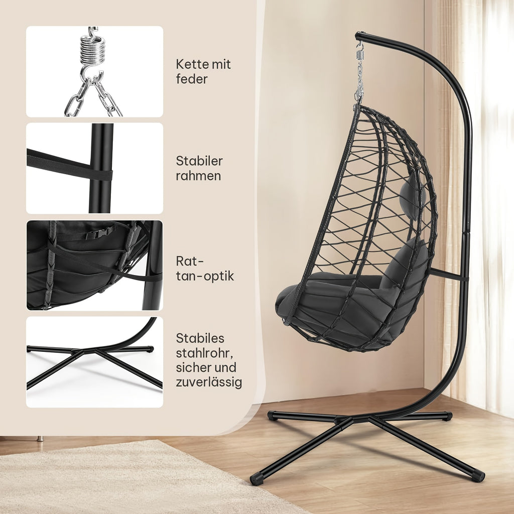 Hängesessel, Rattan für Garten und Balkon – Detailansicht 11