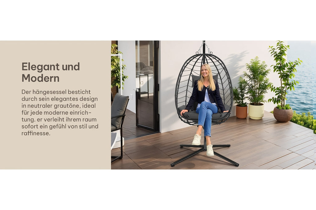 Hängesessel, Rattan für Garten und Balkon – Detailansicht 13