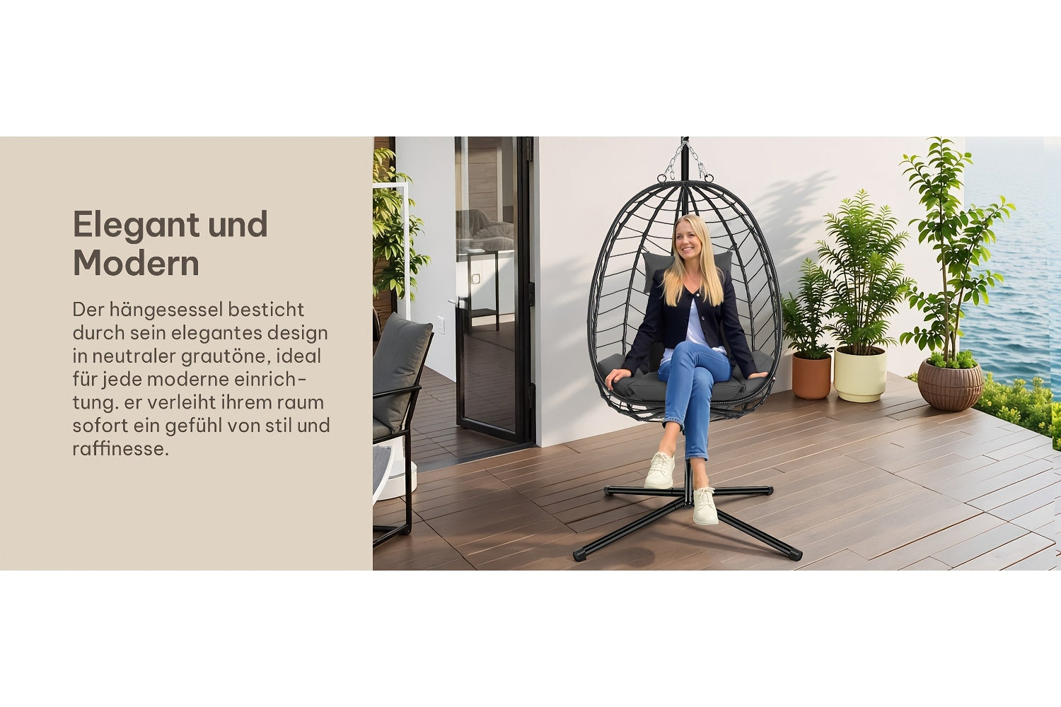 Hängesessel, Rattan für Garten und Balkon – Detailansicht 13