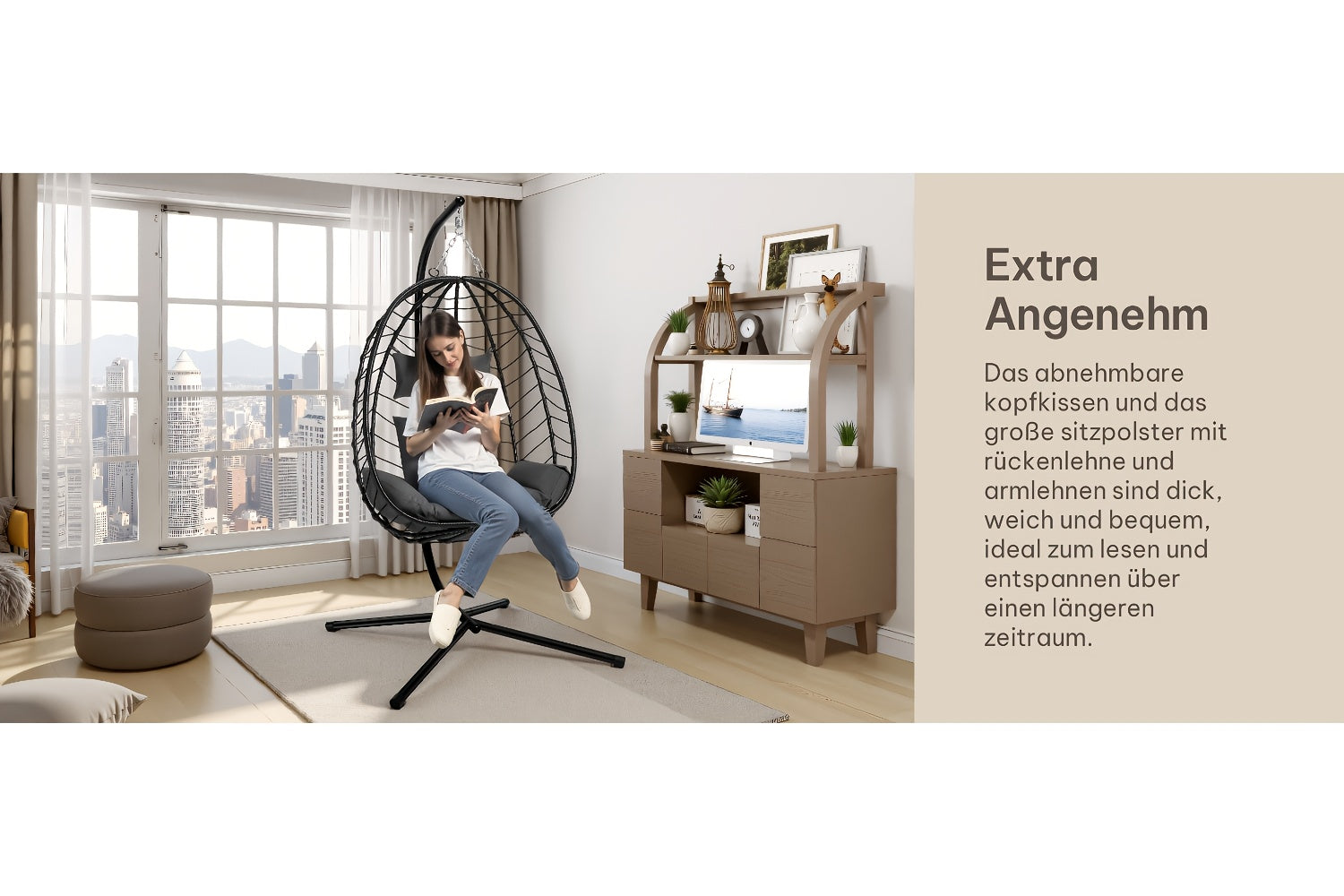 Hängesessel, Rattan für Garten und Balkon – Detailansicht 14