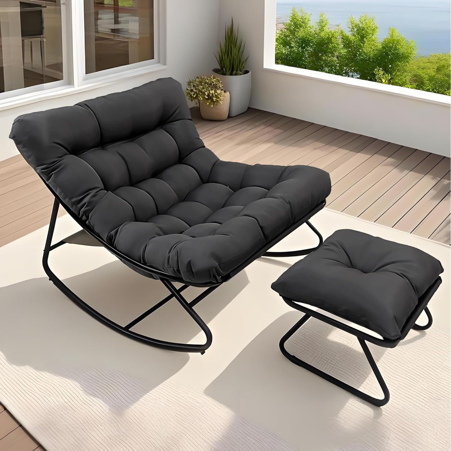 Hängesessel, Schwarz für Garten und Balkon – Detailansicht 4