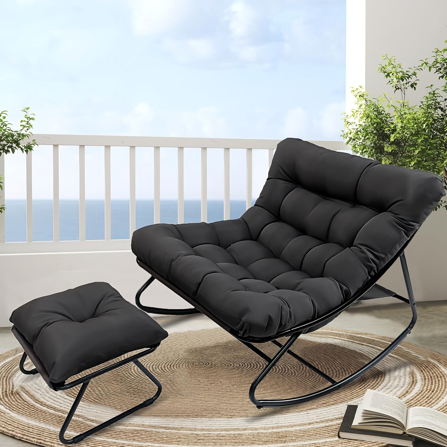 Hängesessel, Schwarz für Garten und Balkon – Detailansicht 6