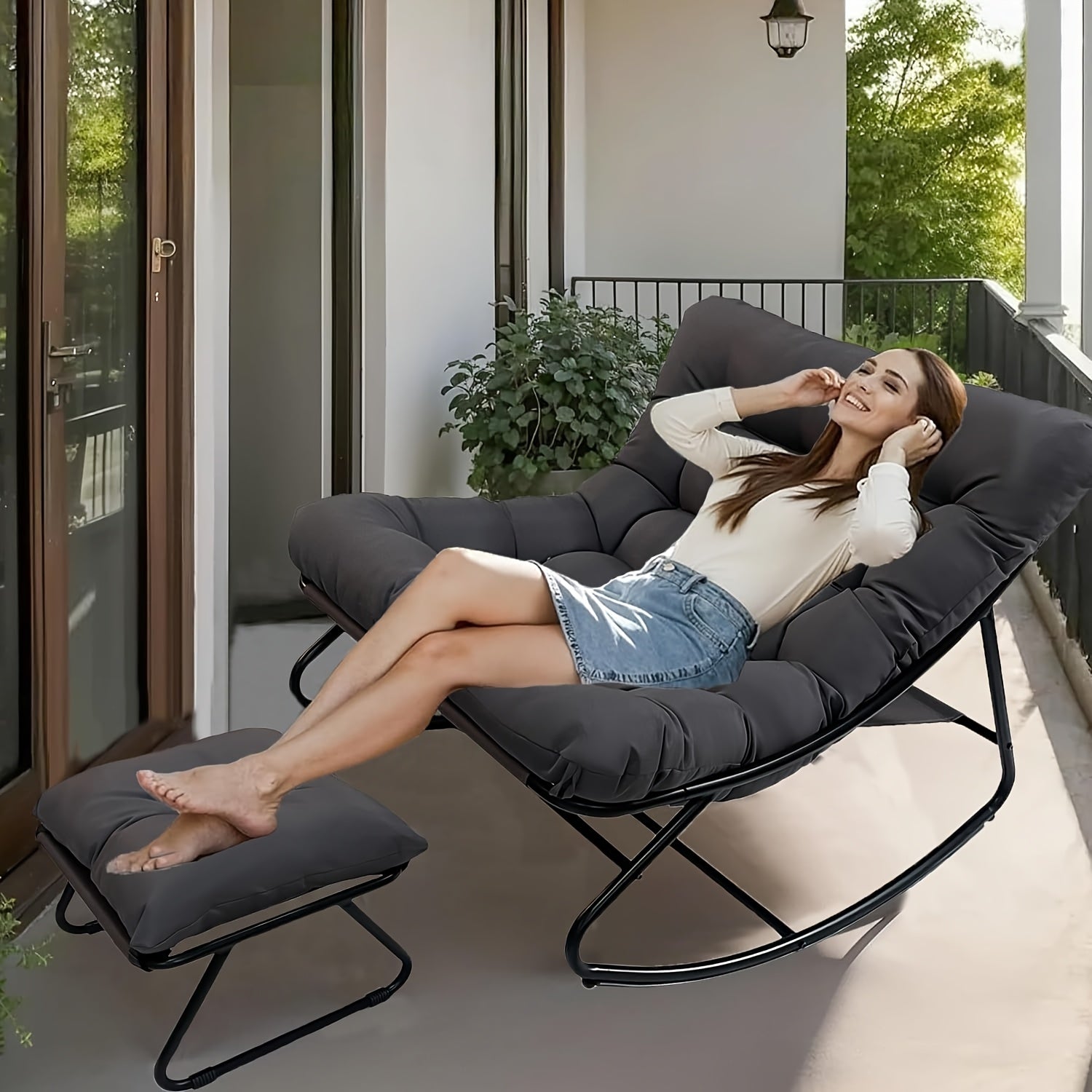 Hängesessel, Schwarz für Garten und Balkon – Detailansicht 15