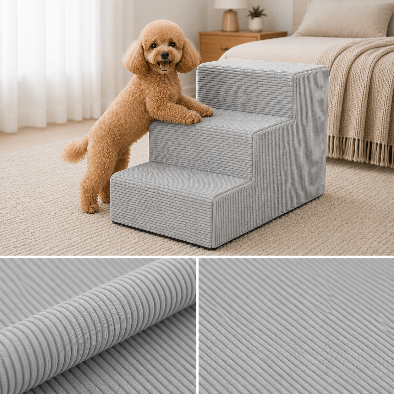 Haustiertreppe für Hunde und Katzen, Grau für Haustiere und Zuhause – Detailansicht 3