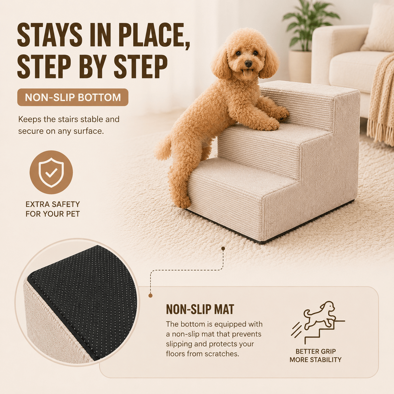 Haustiertreppe für Hunde und Katzen, Grau für Haustiere und Zuhause – Detailansicht 8