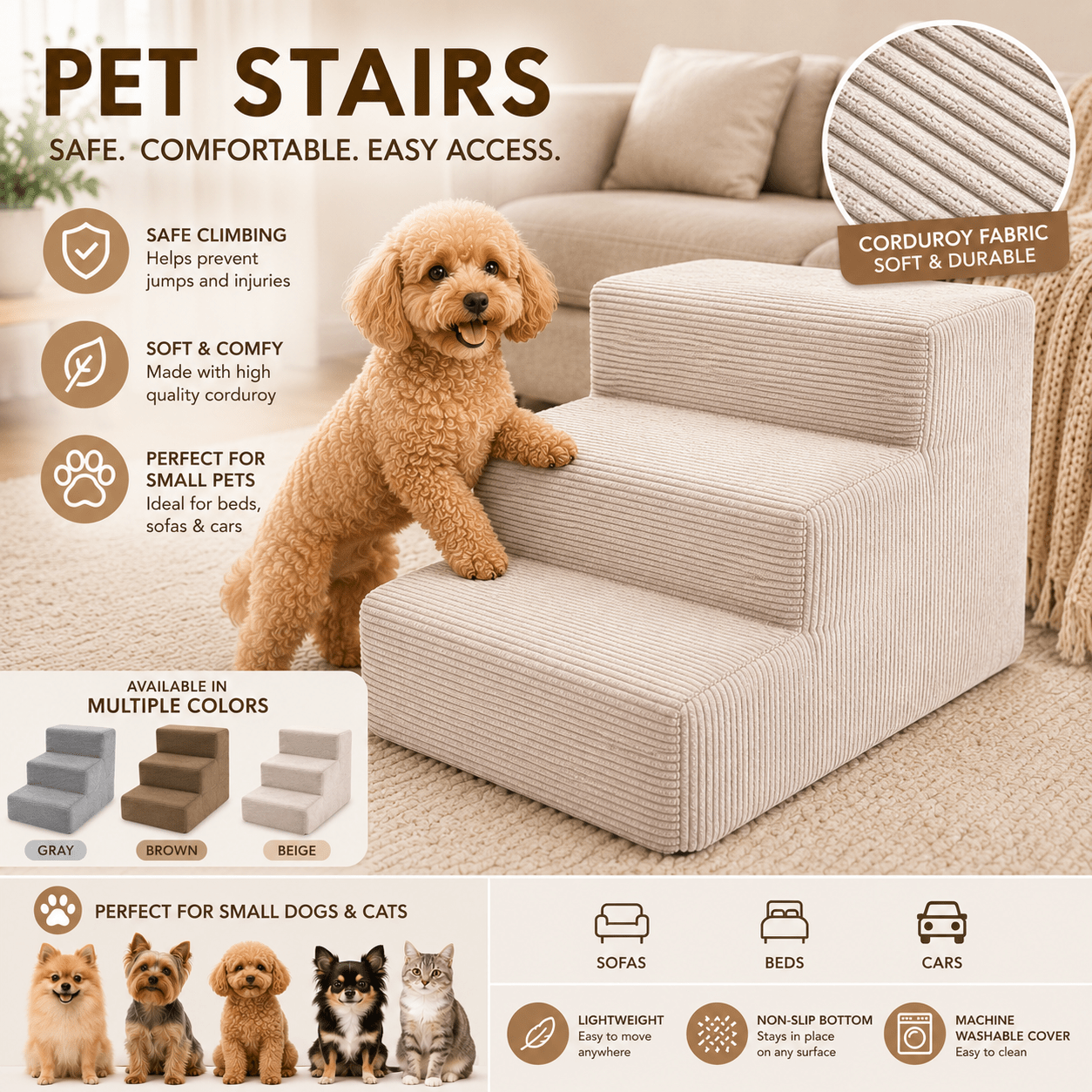 Haustiertreppe für Hunde und Katzen, Grau für Haustiere und Zuhause – Detailansicht 10