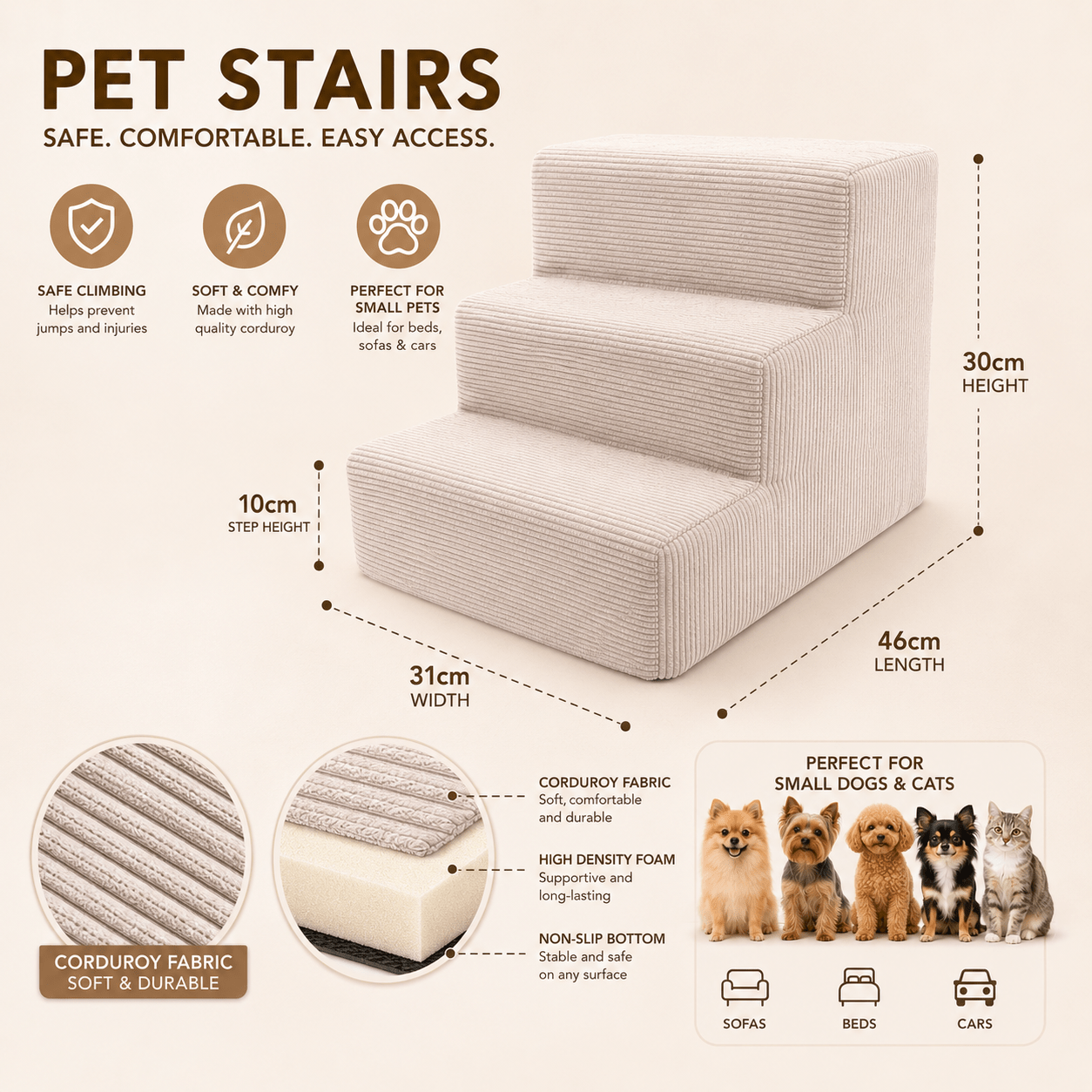 Haustiertreppe für Hunde und Katzen, Grau für Haustiere und Zuhause – Detailansicht 11