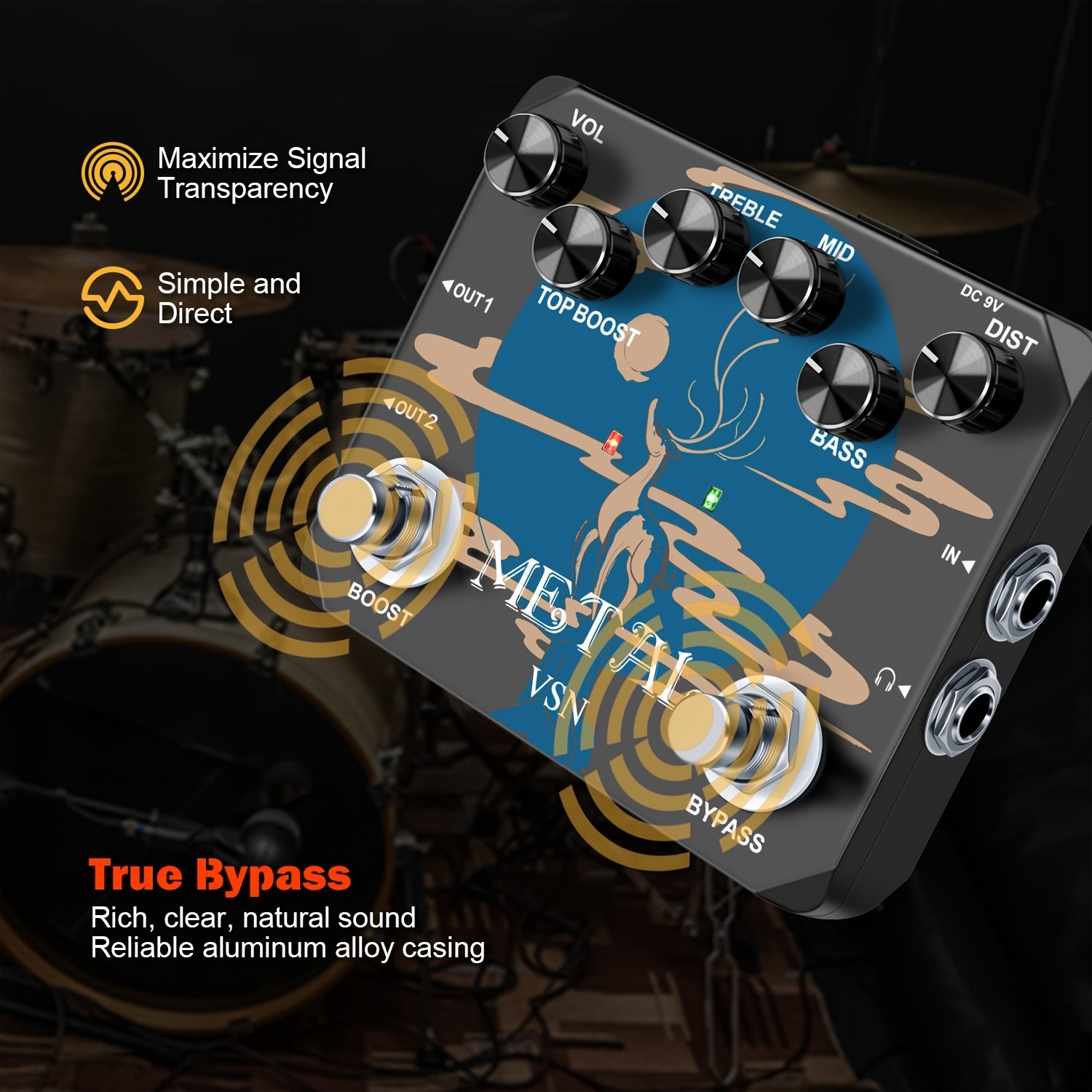Heavy Metal Distortion Gitarrenpedal, Metallverzerrungspedal für Alltag und Zuhause – Detailansicht 5
