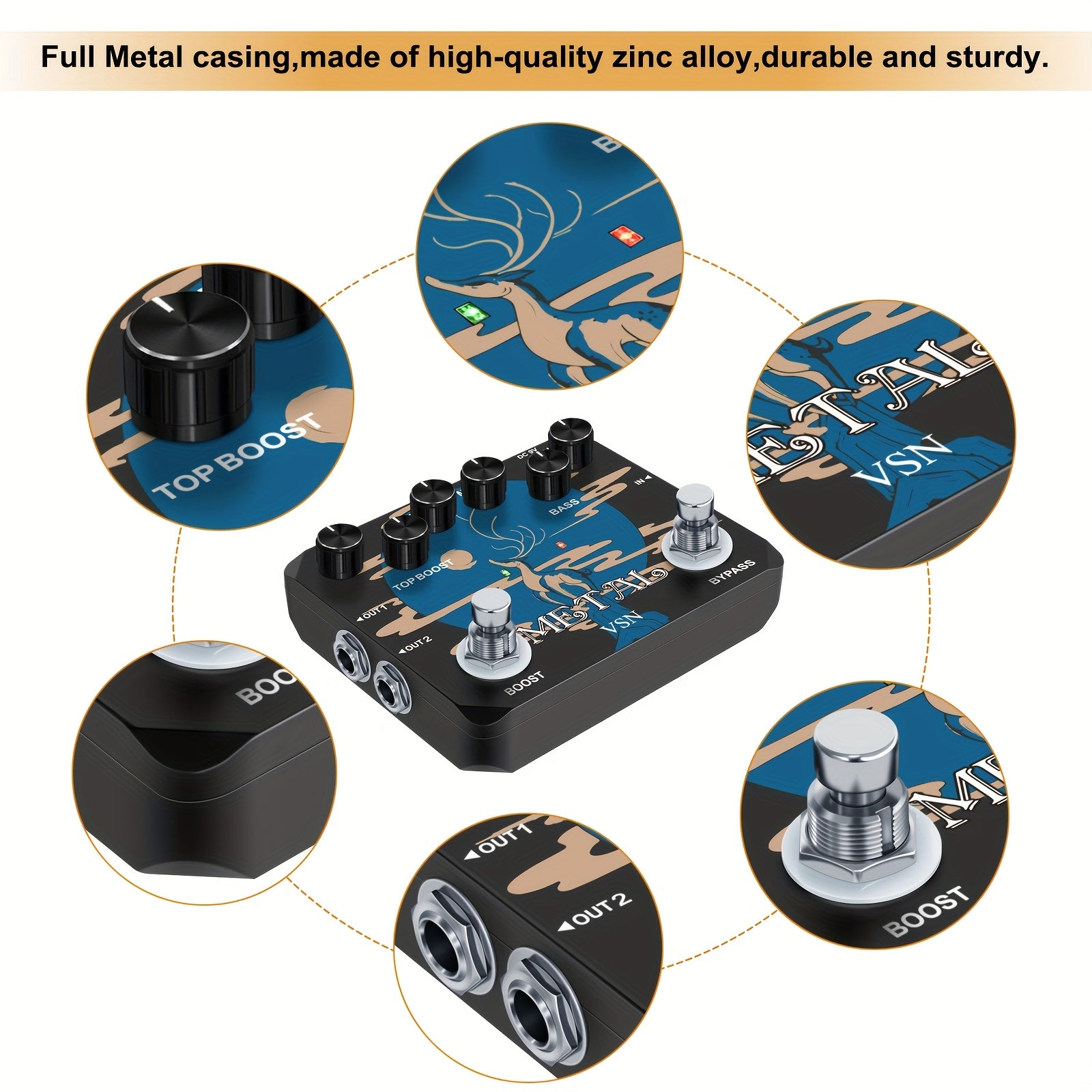 Heavy Metal Distortion Gitarrenpedal, Metallverzerrungspedal für Alltag und Zuhause – Detailansicht 6