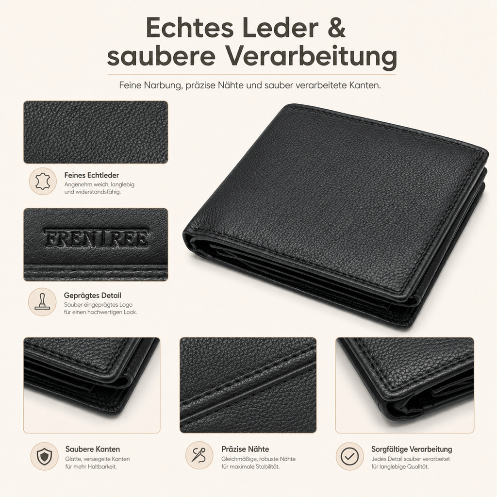 Herren Geldbörse aus echtem Nappaleder, Klassisches Schwarz für Camping und Reisen – Detailansicht 8