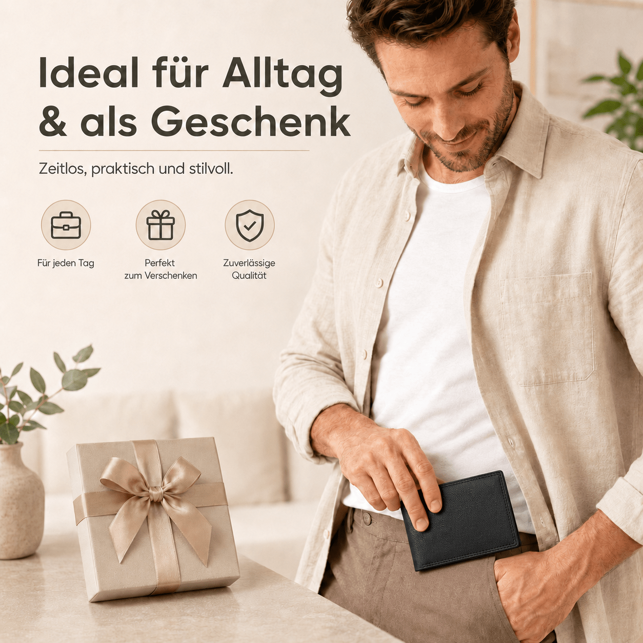 Herren Geldbörse aus echtem Nappaleder, Klassisches Schwarz für Camping und Reisen – Detailansicht 23