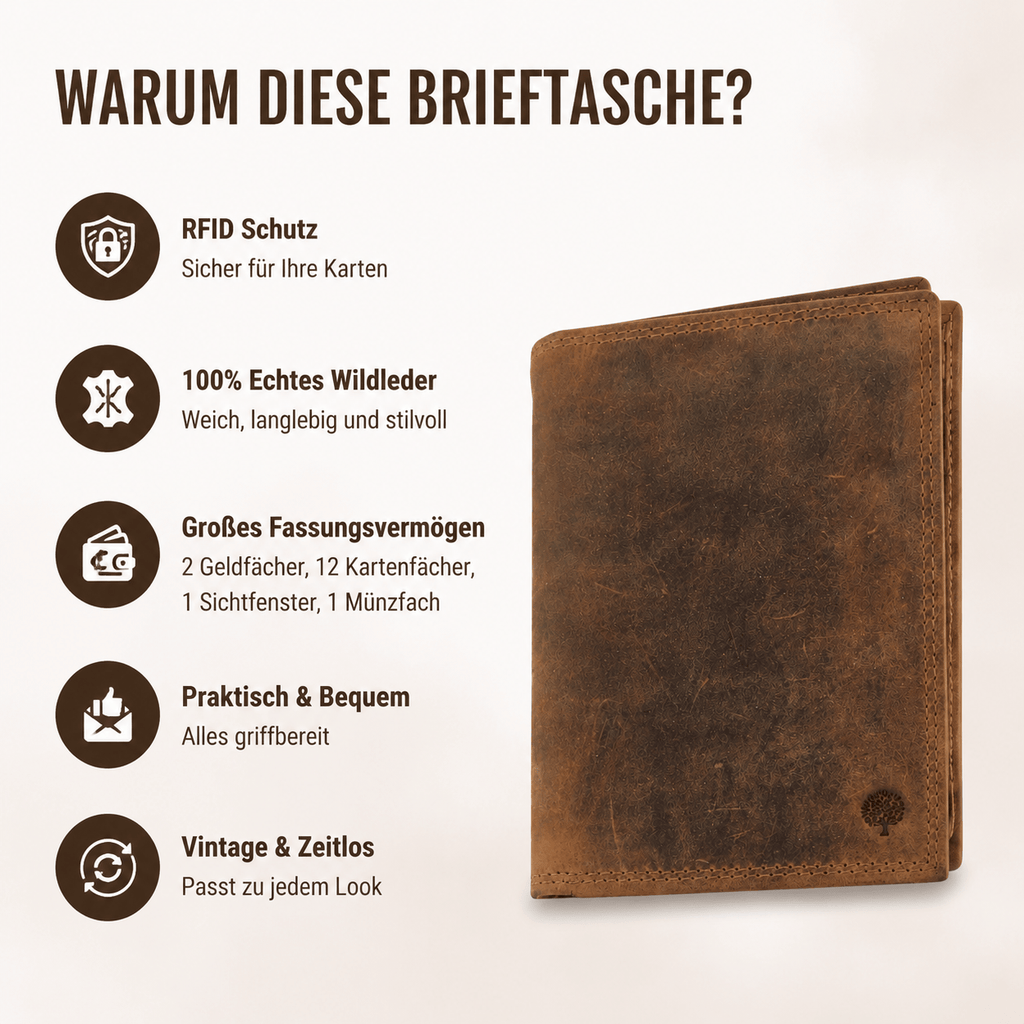 Herren Geldbörse aus echtem Wildleder, Braun für Alltag und Zuhause – Detailansicht 9