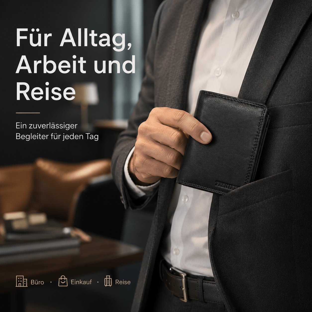 Herren Portemonnaie aus Echtleder, Klassisches Schwarz für Camping und Reisen – Detailansicht 19